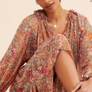 Free People NWT Feelin Groovy boho Multicolor Floral Long Sleeve maxi dress